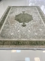 فرش وینتیج طوسی سبز گل برجسته 1200 شانه طرح الی