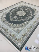 فرش 1500 شانه گل برجسته طرح تندیس ذغالی کاشان