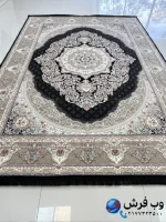 فرش رنگ مشکی گل برجسته اعیان 1200شانه کاشان