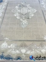 فرش پتینه رنگ طوسی آبی طرح هلن 1200 شانه کاشان