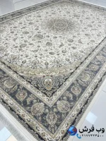 فرش کرم ترنج دار طرح پروانه کاشان 1200شانه