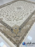 فرش کرم طلایی ترنج دار طرح مدیسه 1200شانه