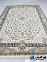 فرش کرم طلایی ترنج دار طرح مدیسه 1200شانه کاشان