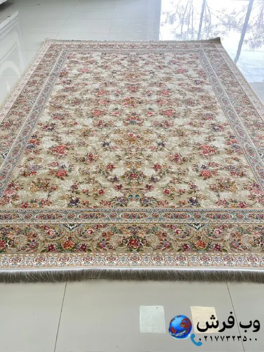 فرش طرح باغ بهشت رنگ نقره ای 1200 شانه کاشان