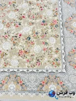 فرش 1200 شانه گل برجسته طرح پرنیان رنگ نقره ای کاشان