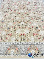 فرش 1200 شانه گل برجسته طرح پرنیان نقره ای کاشان
