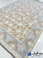 فرش 1200 شانه گل برجسته پرنیان نقره ای