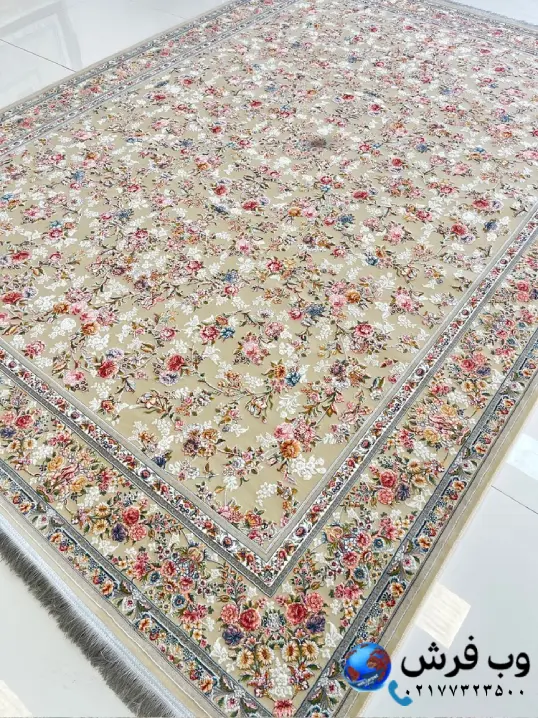 فرش افشان 1200 شانه طرح پردیس نقره ای کاشان