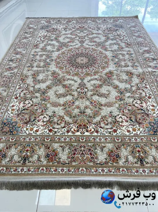 فرش ماشینی طرح دستباف ماهان نقره ای 1200 شانه کاشان
