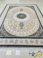 فرش طوسی 700شانه گل برجسته دربافت کاشان