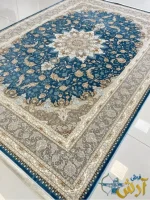 فرش آبی طلاکوب طرح صنم 1200شانه کاشان