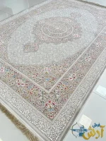 فرش ترنج دار جدید 1500شانه نقره ای طرح سروین کاشان