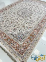 فرش ترنج دار کرم گلبهی 1500 شانه طرح اوان کاشان