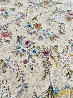 فرش ترنج کرم گلبهی گل برجسته 1500شانه اوان کاشان