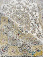 فرش رنگ کرم طلایی گل برجسته 1500 شانه باغ بهشت کاشان