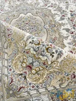فرش رنگ کرم طلایی گل برجسته 1500 شانه طرح باغ بهشت