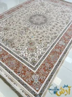 فرش رنگ کرم گلبهی طرح هما 1500 شانه
