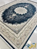فرش سرمه ای برجسته طرح دلوین 1200شانه کاشان