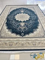 فرش سرمه ای گل برجسته طرح دلوین 1200شانه