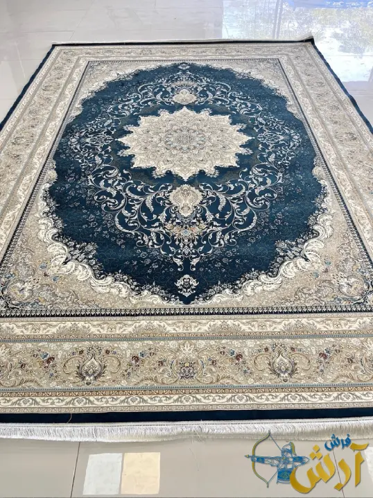 فرش سرمه ای گل برجسته طرح دلوین 1200شانه