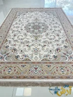 فرش سفید و کرم 1500 شانه طرح نگارستان کاشان