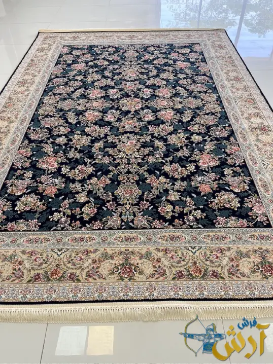 فرش طرح بهشت سرمه ای 1200 شانه کاشان