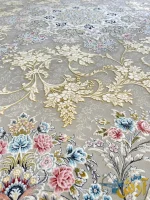 فرش نقره ای جدید گل برجسته طرح بهار 1500 شانه کاشان