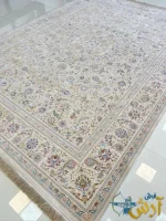 فرش افشان کرم 1500 شانه طرح به گل کاشان