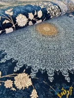 فرش سرمه ای طلایی 1200شانه طرح چهل ستون کاشان
