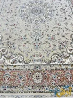 فرش کرم گل برجسته 1500 شانه طرح گلریس کاشان
