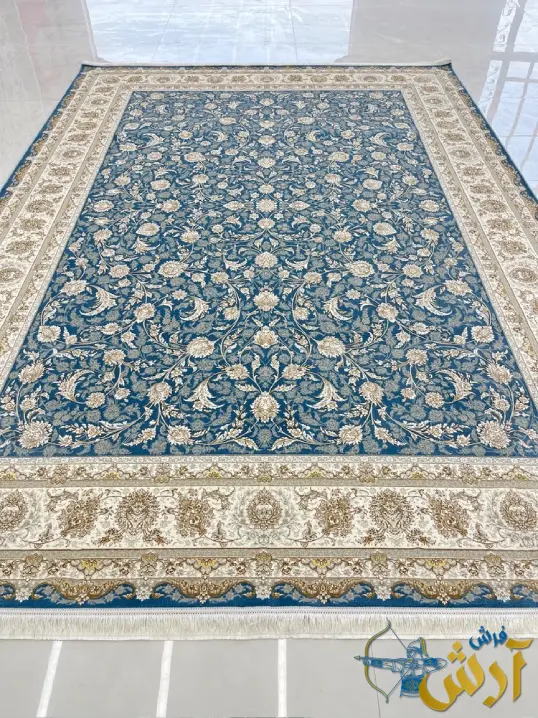 فرش آبی آسمانی 1200شانه زرین کاشان