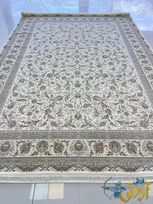 فرش 1200 شانه سفید طلایی افشان زرین